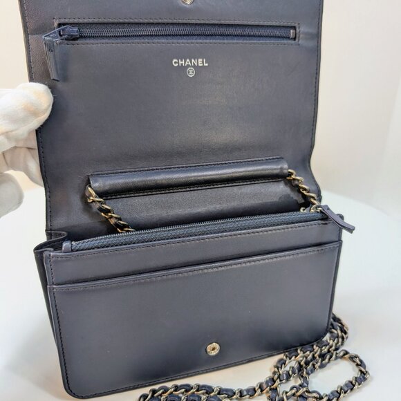 Chanel Bicolor Black and Navy Quilted Lambskin Wallet on Chain (WOC) - Picture 8 of 16